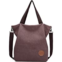 JANSBEN Bolsos Mujer-Bolsos Bandolera de Lona Casual Bolso de Hombro Grandes Mensajero Bolsa Shopper Tote Escuela (Cafe)